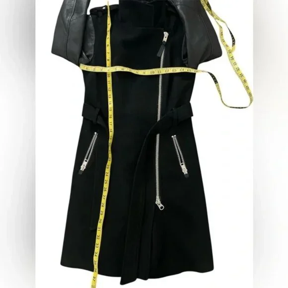 Mackage Dale Black Trench Coat with Leather Sleeves - Picture 9 of 9